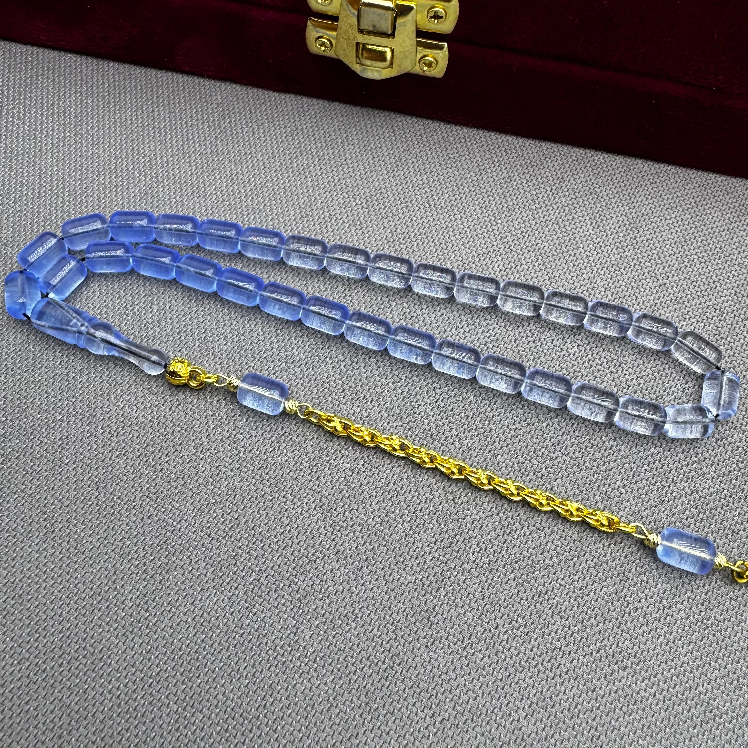 925 Ayar Gümüş Püsküllü Mavi Renk Süzmesi Kapsül Kesim İnce Delim Alman Bakalit Tespih